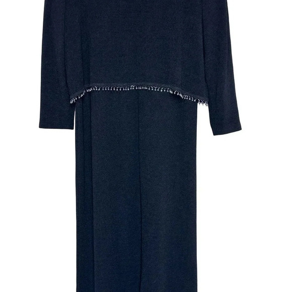 Positive Attitude 1X plussize formal black textured dress + beaded fringe jacket - Picture 3 of 10